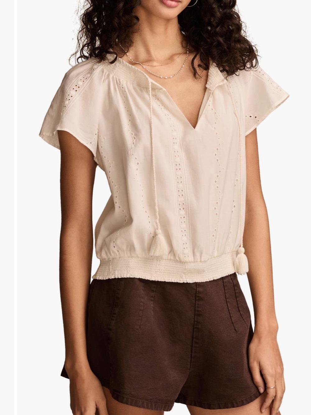 Lucky Brand Eyelet Blouse with Tassel Tie